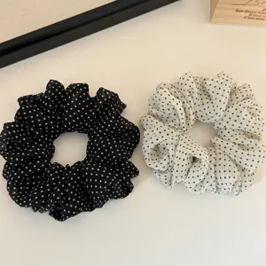 Korean style mesh polka dot scrunchies set, elegant organza hair ties for women and girls.