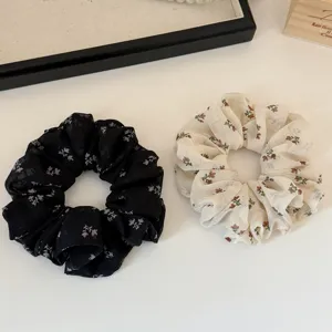 Korean style floral print organza hair scrunchies cute mesh ponytail hair bands for women