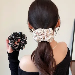 Korean floral organza hair scrunchie ponytail holder cute elastic hair tie for women
