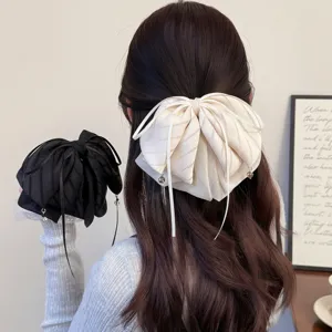 Pince à Cheveux Élégante à Nœud de Style Français Rayée Grande Pince à Queue de Cheval en Tissu pour Femme Accessoires Cheveux