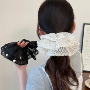 French elegant lace pearl hair scrunchies sweet ponytail holder cute hair accessories for women
