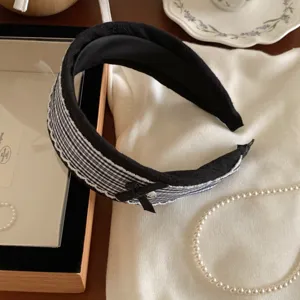 Black and white plaid lace wide headband sweet fashion hair hoop stylish summer hair accessories