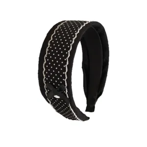 Black and white polka dot wide headband with lace trim stylish hair accessory for women