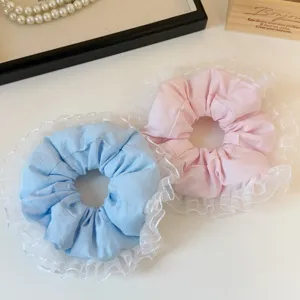 Bonitos coleteros coreanos esponjosos con borde de encaje de malla blanca accesorios.