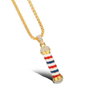 Collana con Ciondolo a Palo di Barbiere in Lega alla Moda con Strass Placcato Oro Argento Regalo di Gioielli Casual per Donna