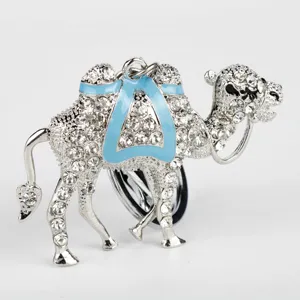 Rhinestone camel keychain bag charm, sparkly crystal double-humped camel accessory.