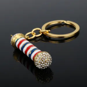 Portachiavi Palo da Barbiere Metallo Strass Salone di Parrucchiere Accessorio Moda