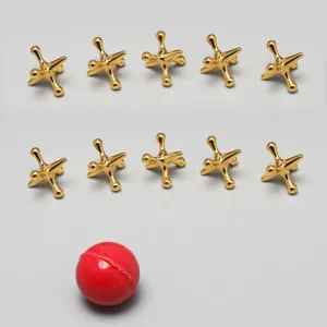Classic metal jacks game set with red rubber ball, kids desktop puzzle toy and stress relief.
