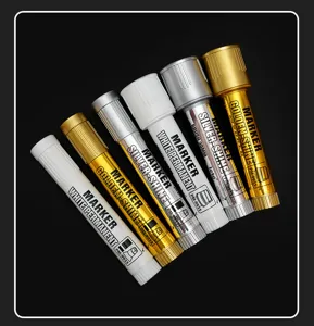 Professional POP marker pens in white, gold, and silver colors with broad tips for posters and art.