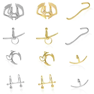 Punk Style Non Piercing Lip Clip Copper Minimalist Body Jewelry Geometric U Shape Gold Silver Plated Lip Ring Ear Cuff