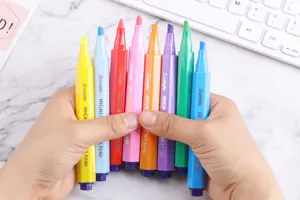 Colorful aesthetic highlighters set for students, cute pastel candy markers for journal writing.