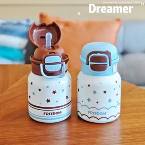Thermos in Acciaio Inossidabile 316 Tazza Termica per Bambini con Cannuccia Coperchio a Scatto Bottiglia d'Acqua Isolata per Scuola