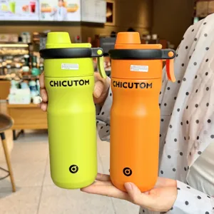 Portable stainless steel insulated water bottle outdoor sports vacuum flask with lock lid
