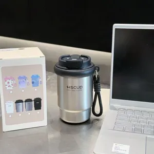 Portable stainless steel coffee cup with lid, double-drink vacuum insulated travel mug office.