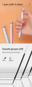 4-in-1 multi-color gel pen detail showing 0.5mm smooth refill and anti-leakage design.