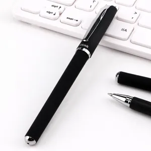 Black frosted rubber barrel gel pen, smooth writing business signature pen for office and school.