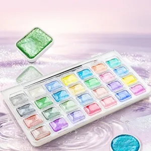 Set di colori ad acquerello perlato macaron 28 colori con tavolozza e pennello per belle arti