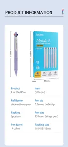 Lekreo 4 in 1 retractable gel pen set, 0.5mm multi-color writing pens, 6 pieces per box.