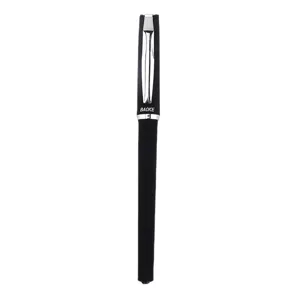 Black gel ink pen with frosted rubber barrel and silver clip, professional office pen.