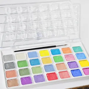 Set di colori ad acquerello perlato da 28 colori con scatola tavolozza e pennello.