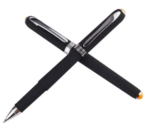 Black gel ink pen business signature ballpoint pen with metal clip and orange accent.
