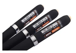 Baoke black gel ink pen detail view showing 0.5mm 0.7mm 1.0mm nib sizes and model numbers.