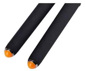 Close up detail view of black stylus pen tips showing smooth matte finish and bright ends.