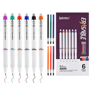Lekreo 0.7mm erasable gel pens set with 6 colorful pens and 6 refills for smooth writing and journals.