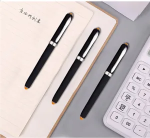 Black gel ink pens detail view showing smooth writing metal clip executive business style.