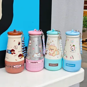 Cute stainless steel vacuum insulated water bottle with strap for daily student use.