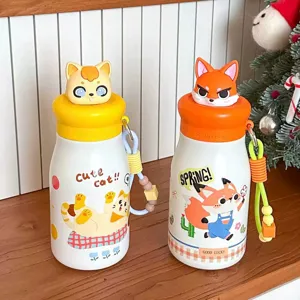 Cute Cartoon Animal Figure Lid Stainless Steel Insulated Water Bottle For Kids Portable Vacuum Flask With Straw Tea Filter