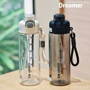 Creative Sports Misting Water Bottle Large Capacity Dual Drink Straw Cup With Carrying Rope Portable Outdoor Cycling Fitness Gym Leakproof Travel Plastic Drinking Bottle