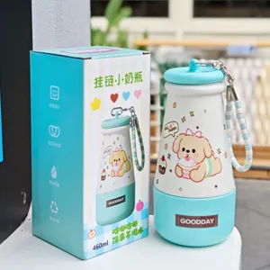 Cute 316 stainless steel vacuum insulated water bottle with strap and milk bottle shape design.