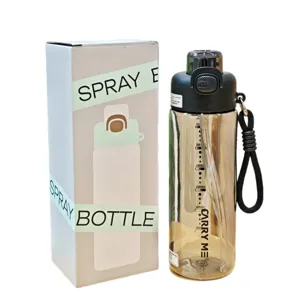 Portable sports spray water bottle with straw and large capacity for outdoor fitness.