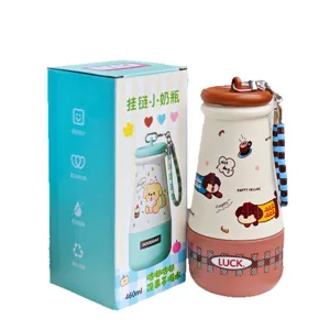 Cute 316 stainless steel vacuum insulated water bottle with puppy design, strap and 460ml.