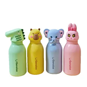 Creative cartoon animal head stainless steel vacuum thermos cup portable straw water bottle.