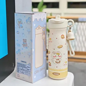 Grazioso thermos per gatti con cartoni animati bottiglia sottovuoto portatile con paglia e scatola