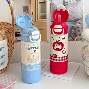 Tragbare Edelstahl Vakuum isolierte Wasserflasche mit niedlichem Hund Design und Gurt.