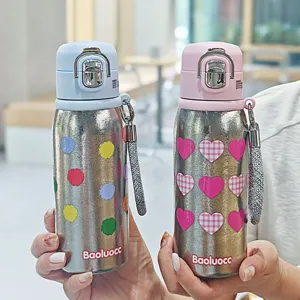 Bouteille d'Eau en Titane Pur Isotherme sous Vide Légère Portable Bouchon Double Boisson Avec Corde pour Femmes Enfants Voyage École Bureau Tasse Thermique à Motif