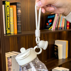 Portable plastic water bottle with straw and cute bear lid, perfect for summer daily use.