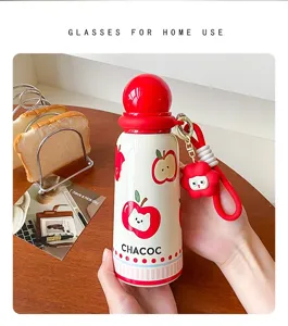 Cute stainless steel insulated water bottle with red ball lid, portable cute student direct drinking cup.