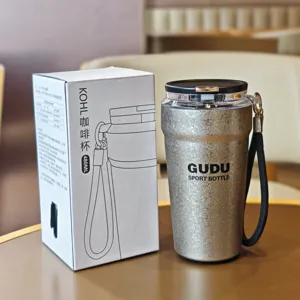 Edelstahl isolierter Kaffeebecher mit Deckel 480ml tragbarer Reisebecher mit Trageschlaufe
