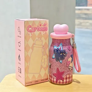 Vaso térmico de mezclilla para mujer, lindo patrón de estrellas, botella de agua de regalo rosa