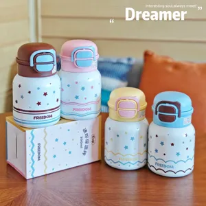 Tazza termica per bambini in acciaio inossidabile da 300 ml con stelle e coperchio di sicurezza.