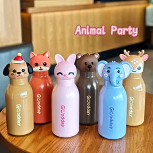 Cute cartoon animal thermos water bottle set, stainless steel vacuum flask for kids.