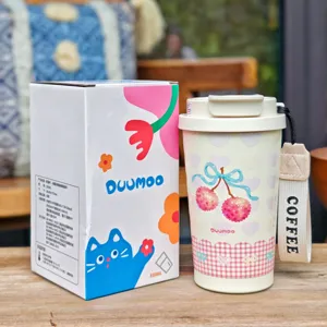 Gobelet à café isotherme en acier inoxydable de 350ml avec couvercle motif litchi