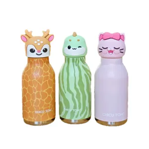 Cute cartoon animal insulated water bottle stainless steel vacuum cup with straw for kids.