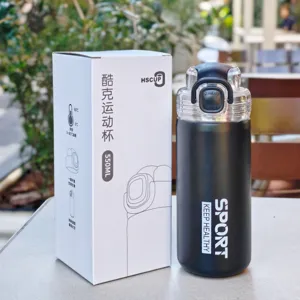Portable 550ml vacuum insulated sports water bottle with convenient one-click open lid design.