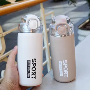 Insulated stainless steel water bottle with straw lid, portable sport cup, 2 pack.