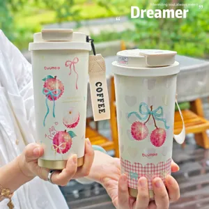 Tazza da caffè da viaggio isolata in acciaio inossidabile con stampa litchi, borraccia.
